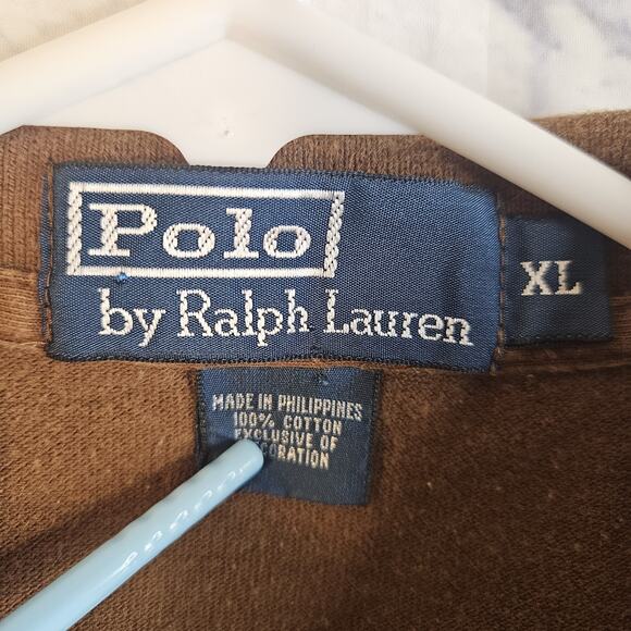 Vtg Polo by Ralph Lauren Mens Brown Ringer Polo Shirt Cotton XL - Picture 4 of 4